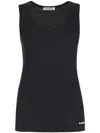 Jil Sander Black Crewneck Sleeveless Top In Cotton In Blue