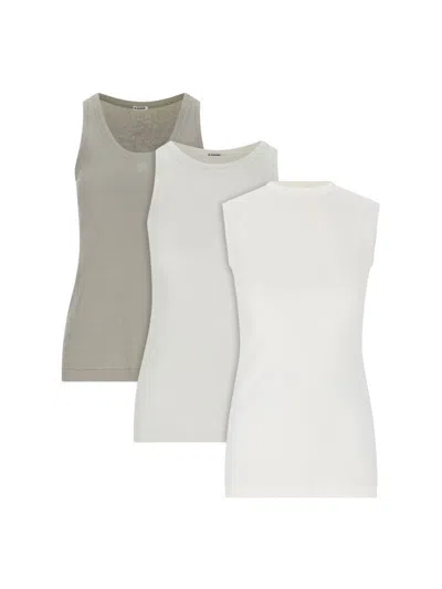 Jil Sander Tank Top Set Of 3 - White, Cream & Green