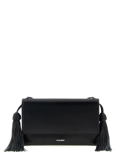 Jil Sander Tasseled Leather Shoulder Bag In Black