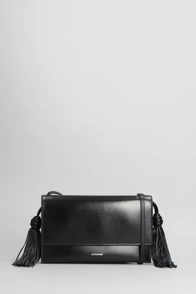 Jil Sander Tassel Shoulder Bag In Black Leather
