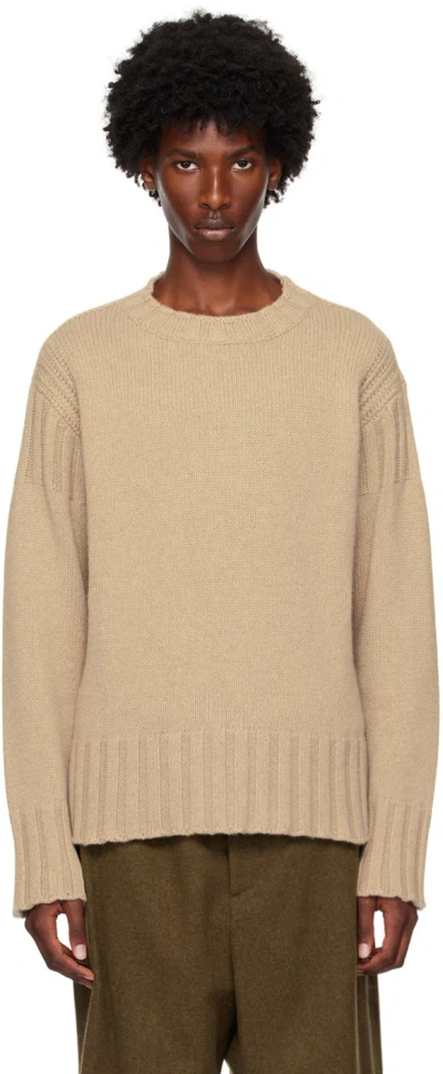 Jil Sander Taupe Crewneck Sweater In 233 Sand Stone