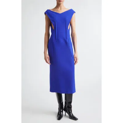 Jil Sander Technical Double Face Crepe Midi Dress In Blue