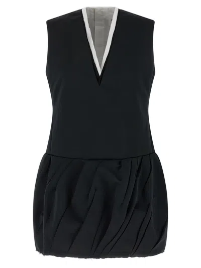 Jil Sander Technical Duchesse Mini Dress With Irregular Pleats In Black