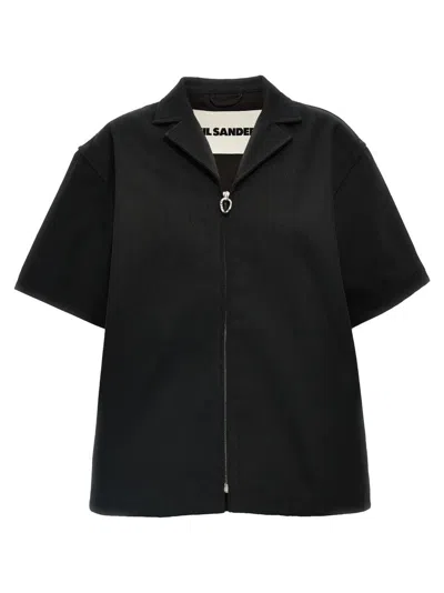 JIL SANDER TEXTURED BLACK COTTON DENIM SHIRT