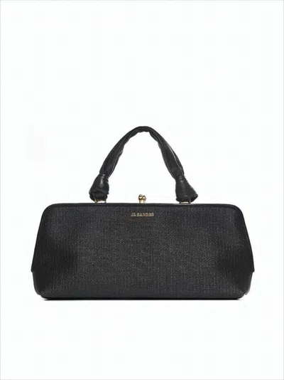 Jil Sander Textured Black Tote Bag With Gold-tone Clasp