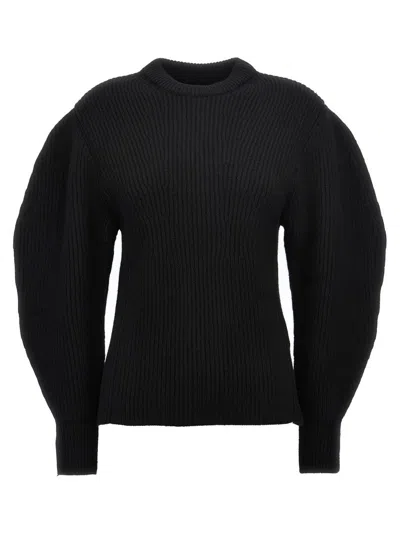 JIL SANDER TEXTURED BLACK WOOL SWEATER