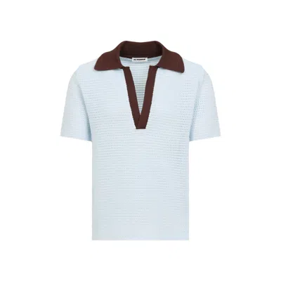 Jil Sander Textured Deep V-neck T-shirt In Blue
