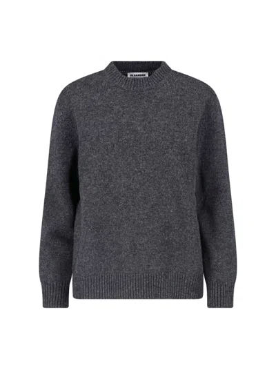 Jil Sander Textured Grey Knit Sweater With Open Slit Detail In Gray
