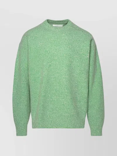 Jil Sander Textured Knit Sweater With Ribbed Trim In Green