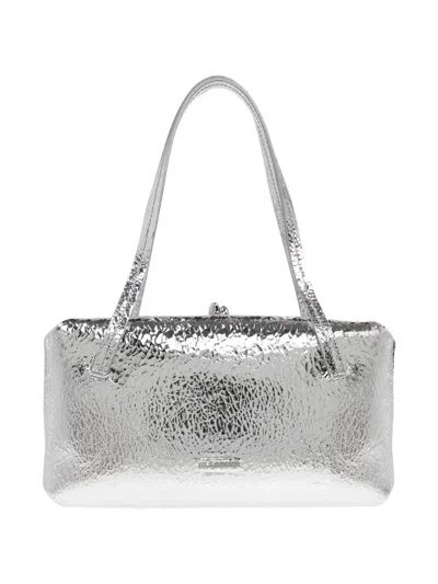 Jil Sander Textured Leather Shoulder Bag In Silver