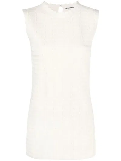 Jil Sander Textured Sleeveless Blouse With Scalloped Neckline In Neutral