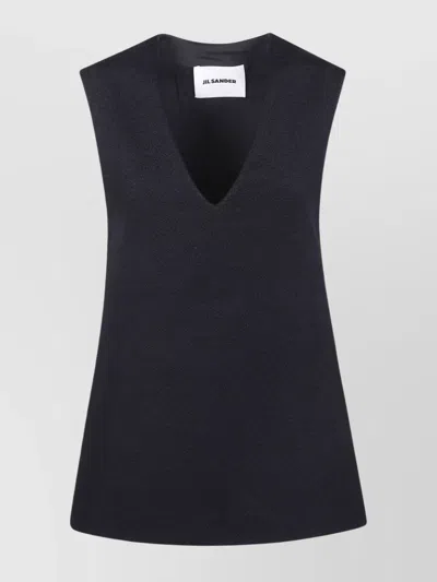 Jil Sander Textured Sleeveless Top V Neckline In Black
