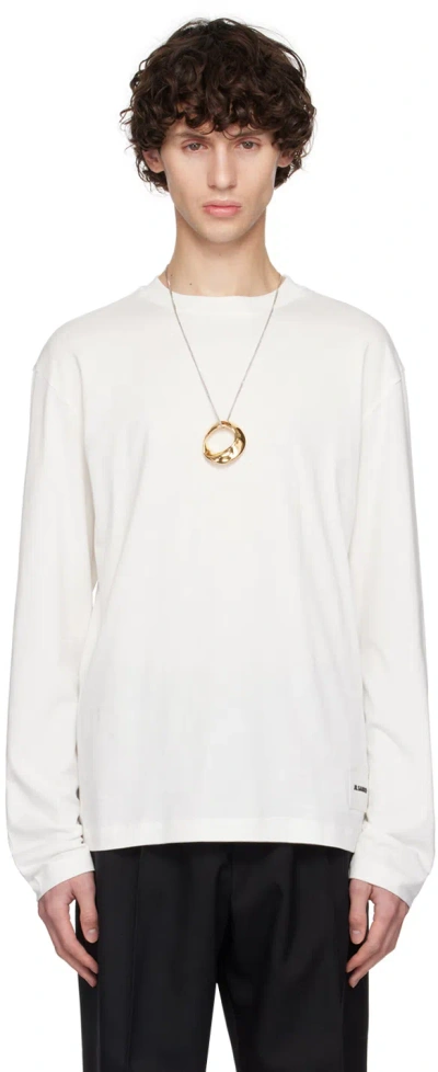 Jil Sander Three-pack White Logo Label Long Sleeve T-shirts In 100 White