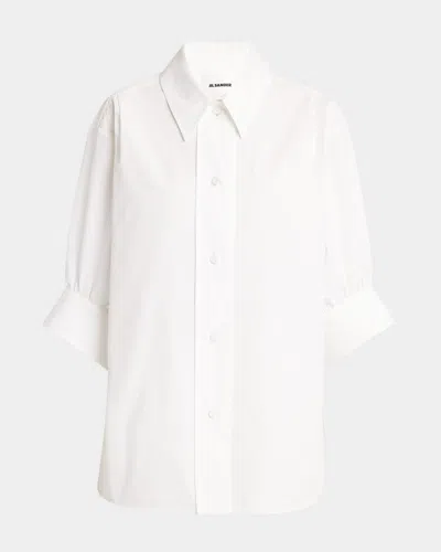 Jil Sander Three-quarter Sleeve Poplin Blouse In White