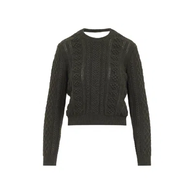 Jil Sander Thyme Green Cable-knit Cropped Sweater In Gray