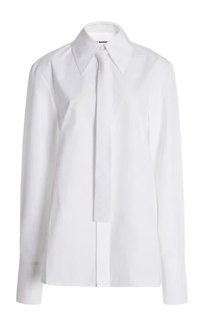 Jil Sander Tie-detailed Cotton Poplin Shirt In White