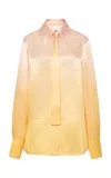 Jil Sander Tie-detailed Ombré Satin Shirt In Yellow