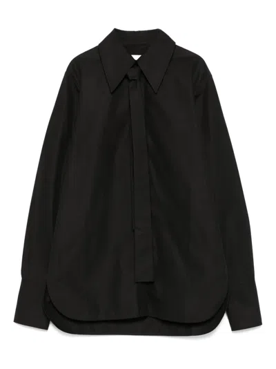 Jil Sander Tie-neck Curved-hem Shirt In Black