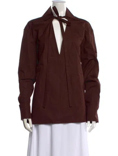 Pre-owned Jil Sander Tie Neck Long Sleeve Top In Brown