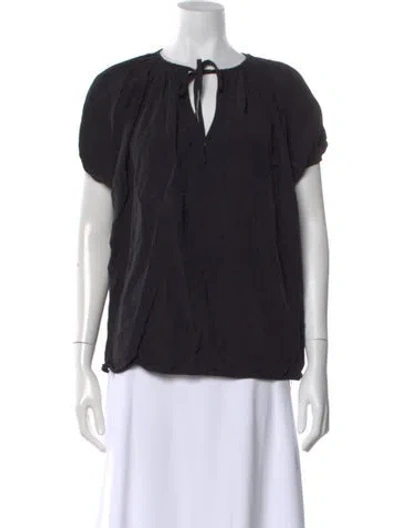 Pre-owned Jil Sander Tie Neck Short Sleeve Blouse In Black