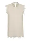 Jil Sander Sleeveless Knit Top With Frayed Edges And Keyhole Back In Brown