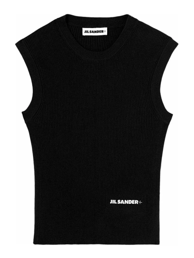 Jil Sander Logo Print Sleeveless Top In Black