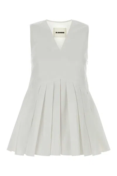 Jil Sander Pleated Cotton Tank Top In White