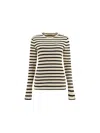 Jil Sander Fine Ribbed Off-white And Black Crew Neck Sweater In Bianco/nero