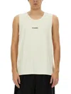 Jil Sander Logo Sleeveless Round Neck Tops In White