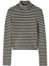 Jil Sander T-shirt In Lana A Collo Alto Con Stampa A Righe In Grigio E Nero