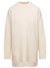 Jil Sander Oversized White Crewneck Sweater With Shorter Hem At The Front In Wool Woman In White