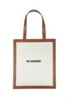 Jil Sander Tote Bag In Tela Bianca E Pelle In Neutrals