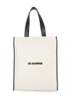 Jil Sander Natural White Cotton Border Book Tote Bag In Beige