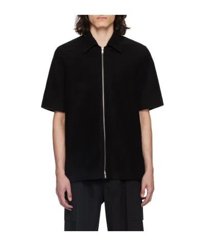 Jil Sander Towelling Zip-up Shirt In Black
