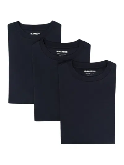 Jil Sander Tree-pack Of Crewneck T-shirts With Applique In Blue