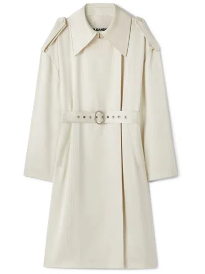 Jil Sander Belted Silk Twill Trench Coat In White