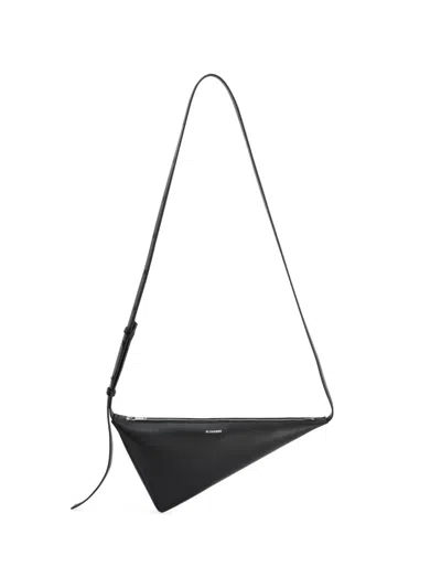 Jil Sander Triangle Leather Messenger Bag In Black