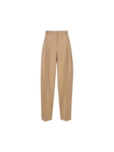 Jil Sander Beige Pants With High Waist And Belt And Pences On The Front In Cotton Woman In Brown