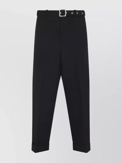 Jil Sander Relaxed Fit Black Wool Pants With Detachable Belt And Turn-up Hem