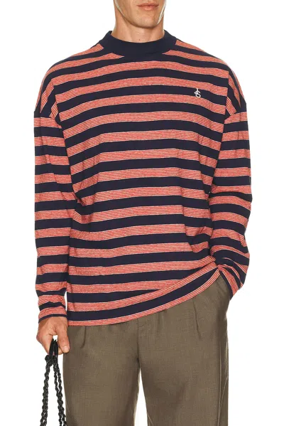 Jil Sander Striped Long-sleeved Cotton T-shirt With Embroidered Logo In Pink