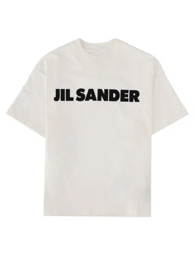 Jil Sander Women White Crewneck T-shirt With Logo Lettering On The Front In Cotton Woman In Gray