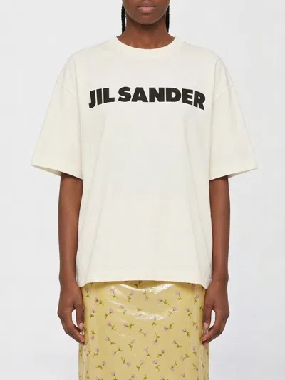 Jil Sander Women White Crewneck T-shirt With Logo Lettering On The Front In Cotton Woman In Gray