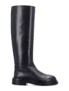 Jil Sander Chunky Heel Leather Knee-high Round Toe Boot In Black