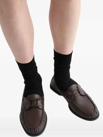 Jil Sander Tumbled Leather Loafers In Brown