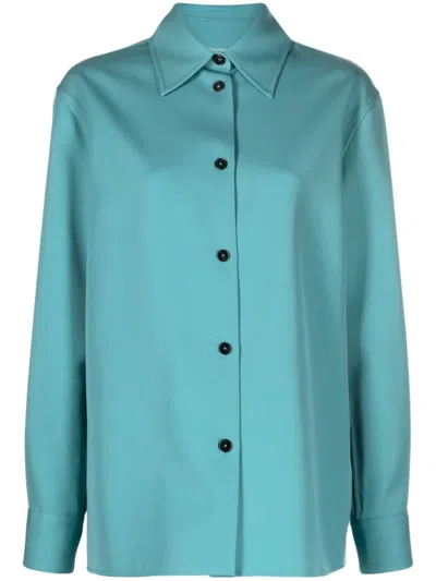 Jil Sander Turquoise Blue-green Wool Twill Weave Shirt For Women