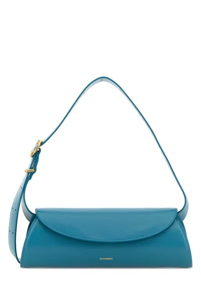 Jil Sander Turquoise Leather Small Cannolo Shoulder Bag In Blue