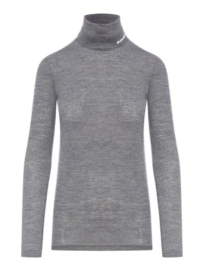 Jil Sander Long Sleeve Top With Funnel Neckline In Gris