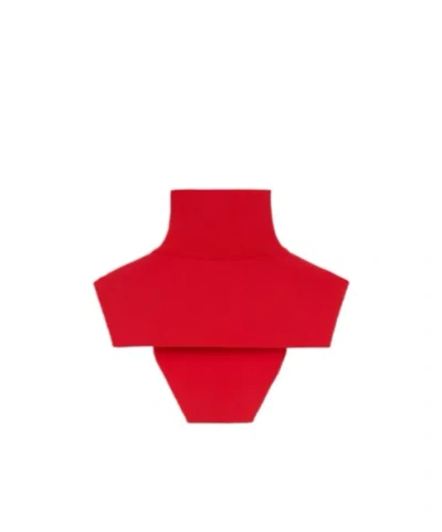 Jil Sander Turtleneck Ribbed Half Top In Red