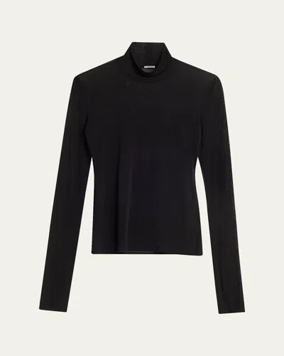 Jil Sander Turtleneck Sheer Long-sleeve Top In Black