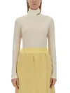 Jil Sander Logo Wool Blend Jersey Turtleneck Top In White